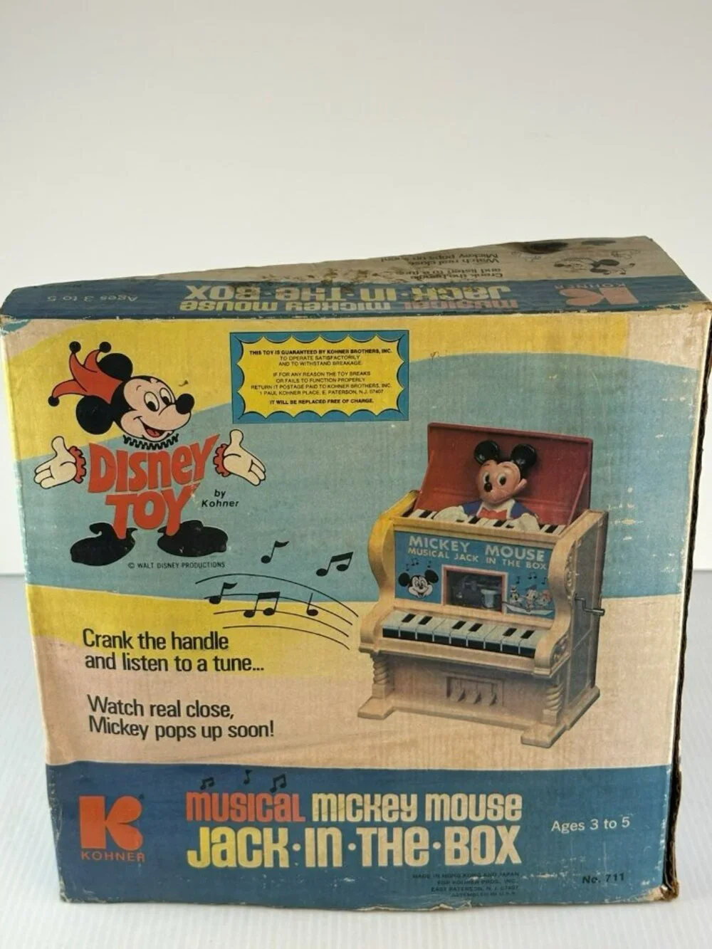 IOB Vtg 1973 Musical Mickey Mouse Jack in the Box KOHNER 711 Walt Disney Toy